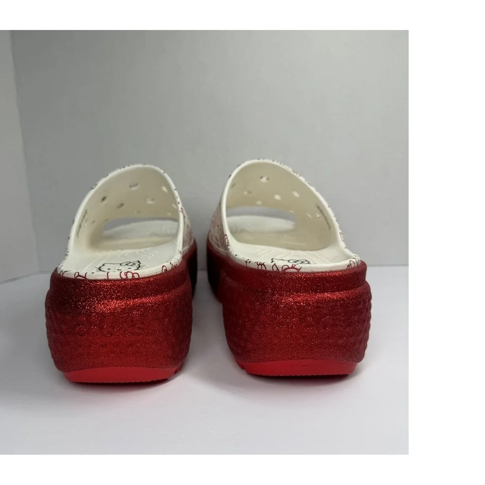 Crocs Stomp Slide Hello Kitty 50th Anniversary Red Glitter Platform Womens 11